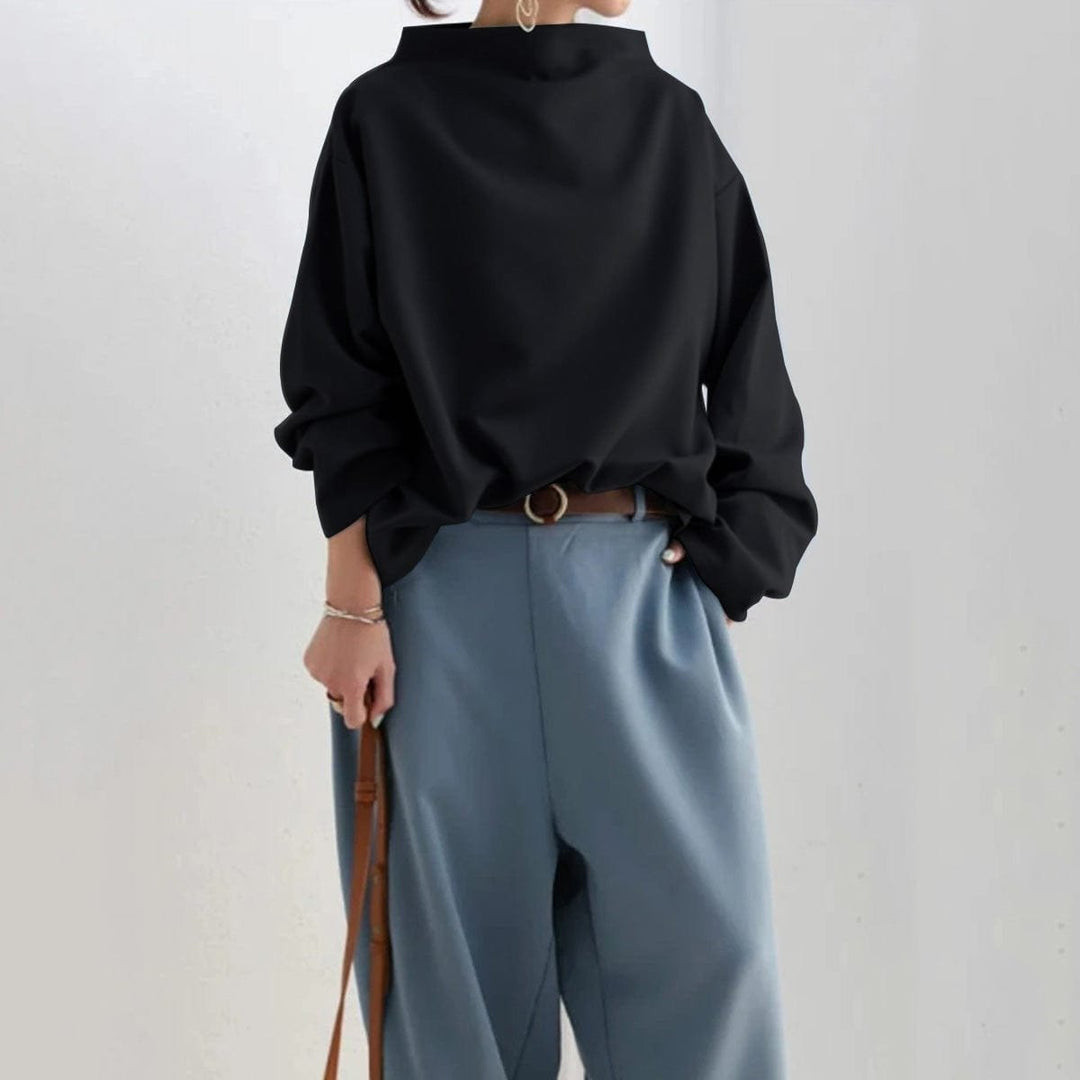 Women's Oversized Mock Neck Knit Sweater Relaxed Pullover Top
