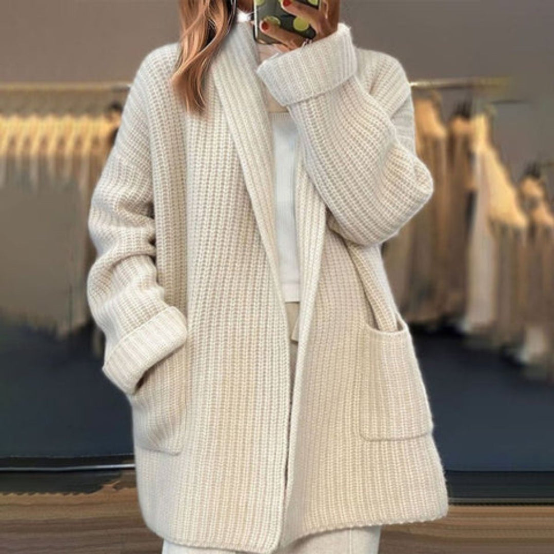 Women's Oversized Open-Front Knit Cardigan Sweater Coat Pockets