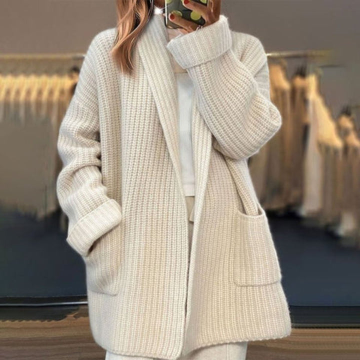 Women's Oversized Open-Front Knit Cardigan Sweater Coat Pockets