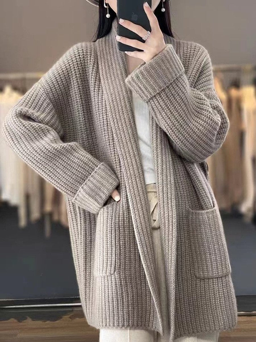 Women's Oversized Open-Front Knit Cardigan Sweater Coat Pockets