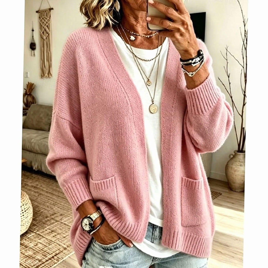 Women's Oversized Open-Front Knit Cardigan Sweater Pockets