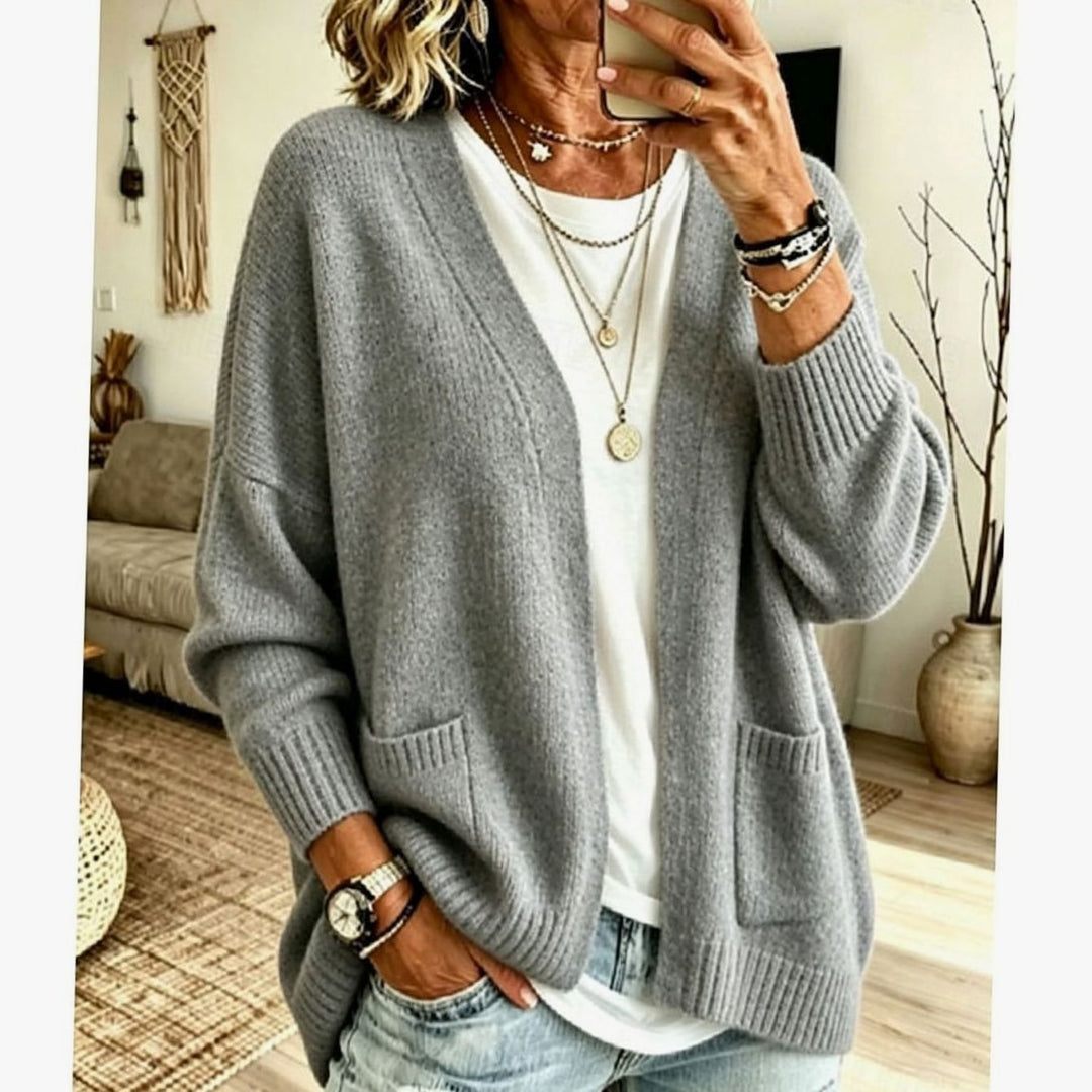 Women's Oversized Open-Front Knit Cardigan Sweater Pockets