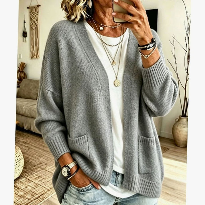 Women's Oversized Open-Front Knit Cardigan Sweater Pockets