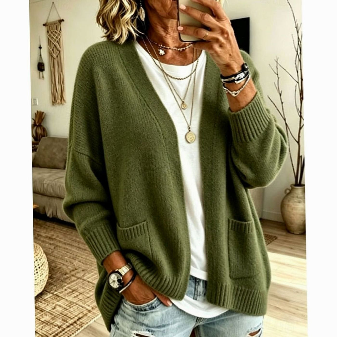 Women's Oversized Open-Front Knit Cardigan Sweater Pockets