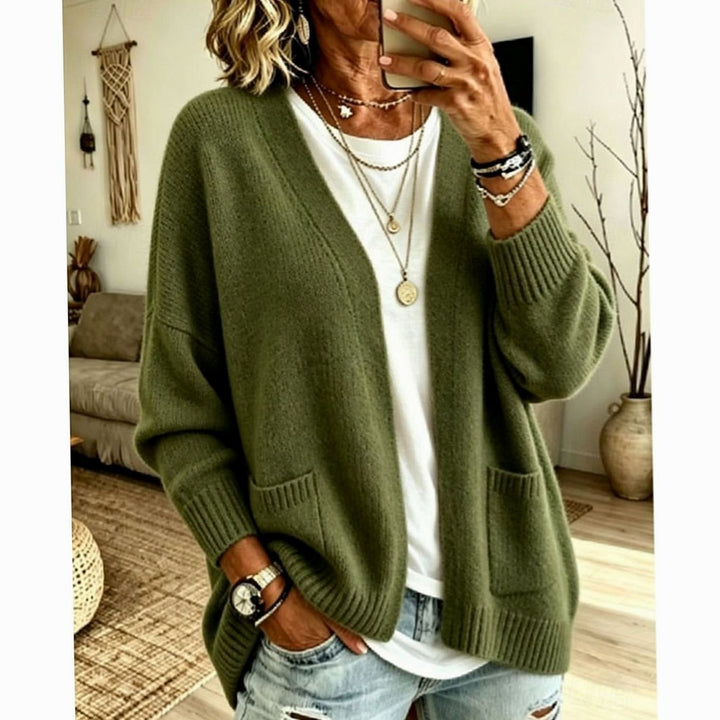 Women's Oversized Open-Front Knit Cardigan Sweater Pockets