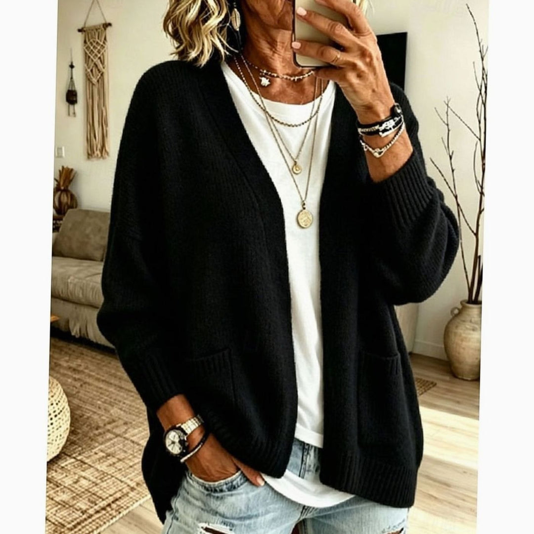 Women's Oversized Open-Front Knit Cardigan Sweater Pockets