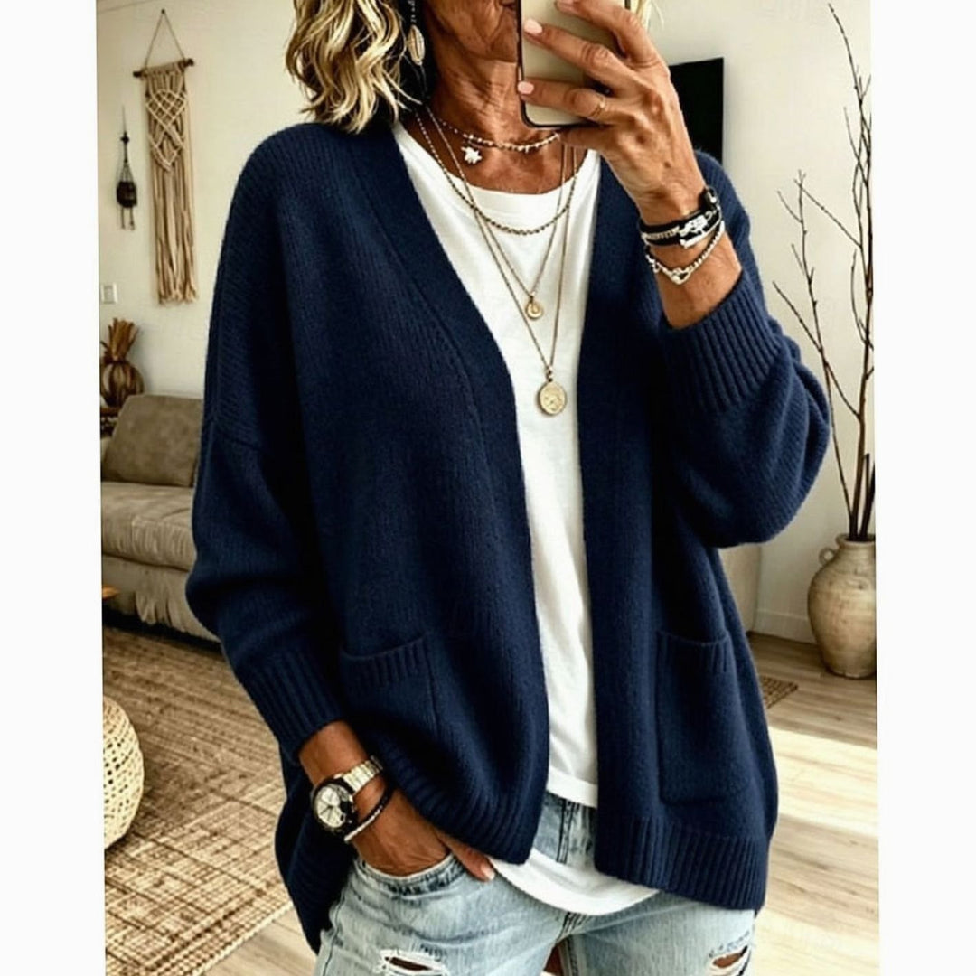 Women's Oversized Open-Front Knit Cardigan Sweater Pockets