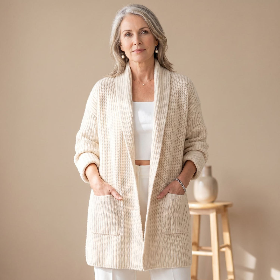 Women's Oversized Open-Front Knit Cardigan with Pockets