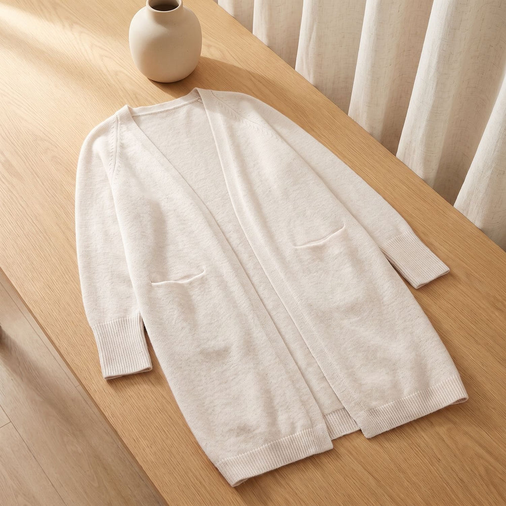 Women's Oversized Open-Front Long Cashmere Cardigan - Beige