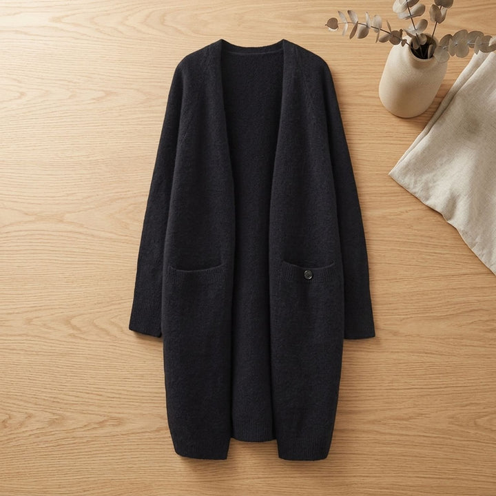 Women's Oversized Open-Front Long Cashmere Cardigan - Black