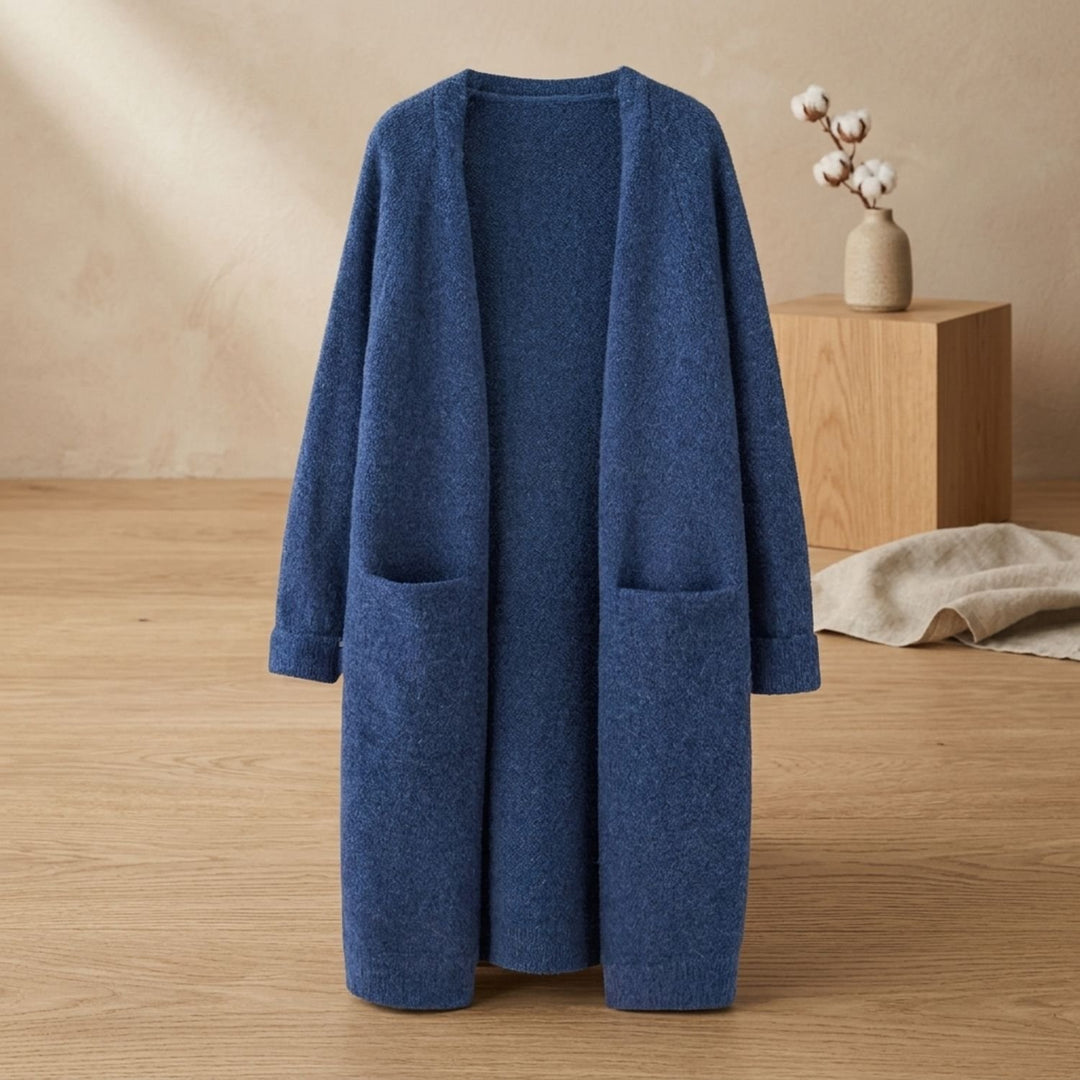 Women's Oversized Open-Front Long Cashmere Cardigan - Blue