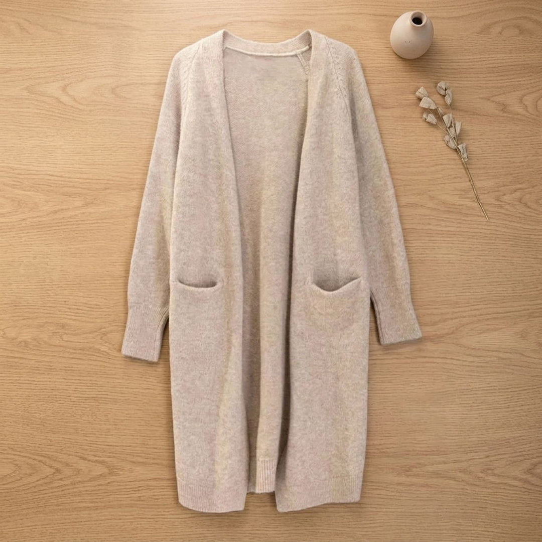 Women's Oversized Open-Front Long Cashmere Cardigan - Khaki
