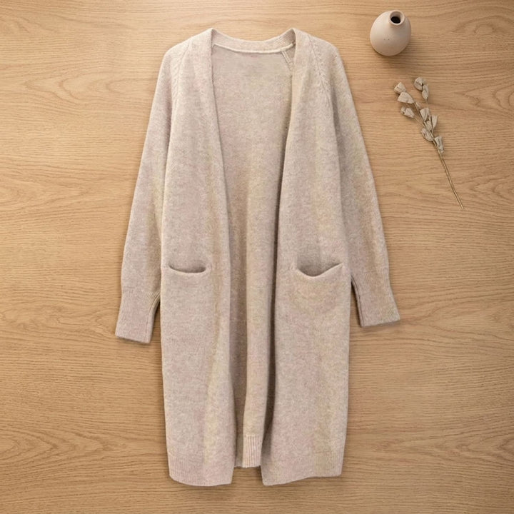 Women's Oversized Open-Front Long Cashmere Cardigan - Khaki