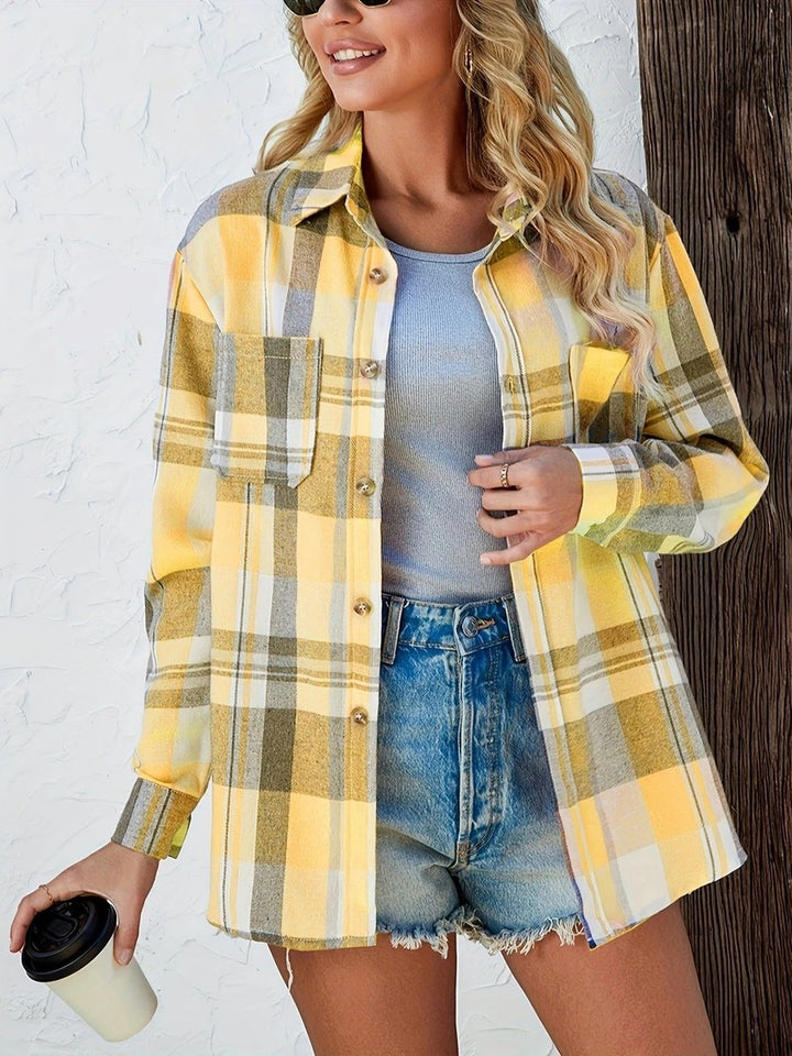 Women's Oversized Plaid Flannel Open-Front Cardigan Shirt