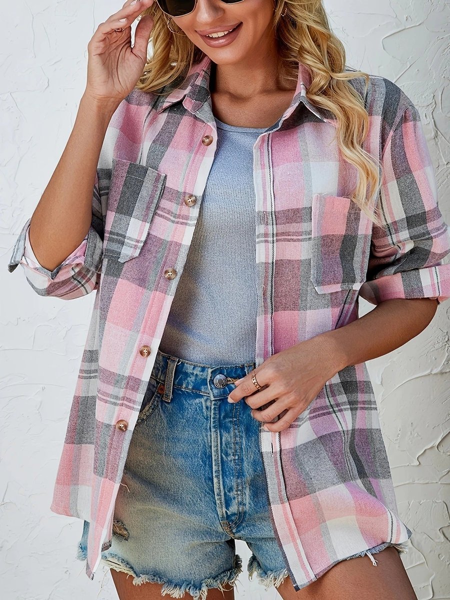 Women's Oversized Plaid Flannel Open-Front Cardigan Shirt