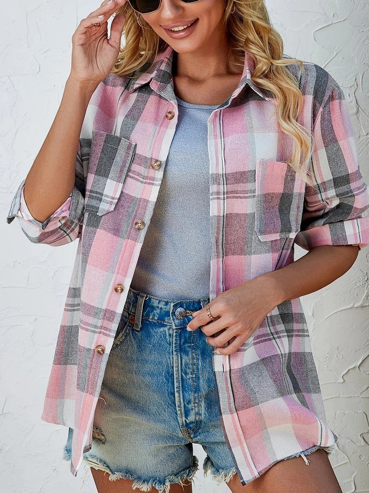 Women's Oversized Plaid Flannel Open-Front Cardigan Shirt