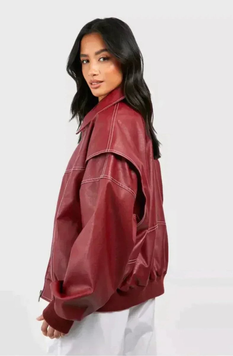 Women's Oversized Quilted Jacket Contrast Stitch Bomber