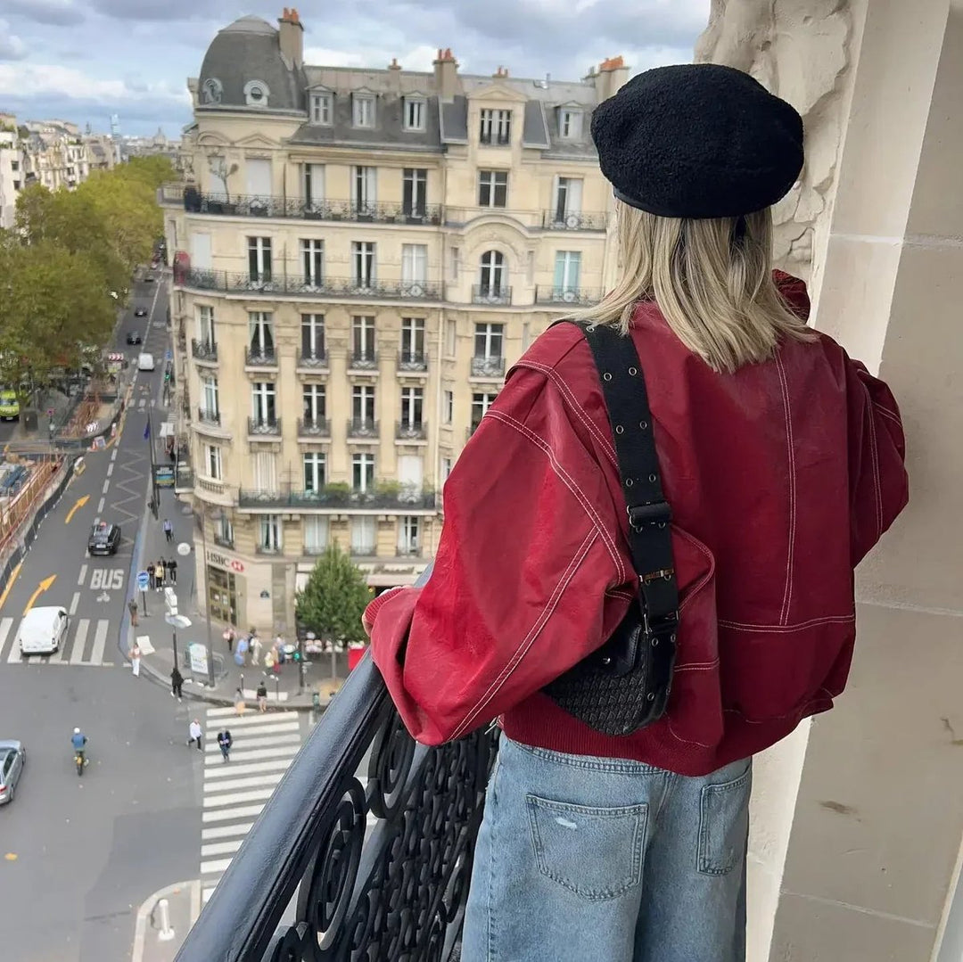 Women's Oversized Quilted Jacket Contrast Stitch Bomber