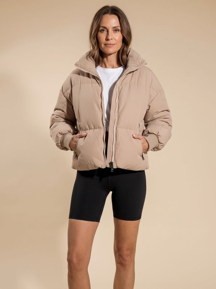 Women's Oversized Quilted Puffer Jacket Stand Collar Zip