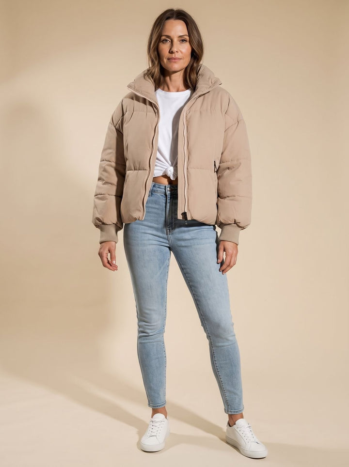 Women's Oversized Quilted Puffer Jacket Stand Collar Zip