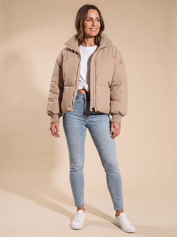 Women's Oversized Quilted Puffer Jacket Stand Collar Zip