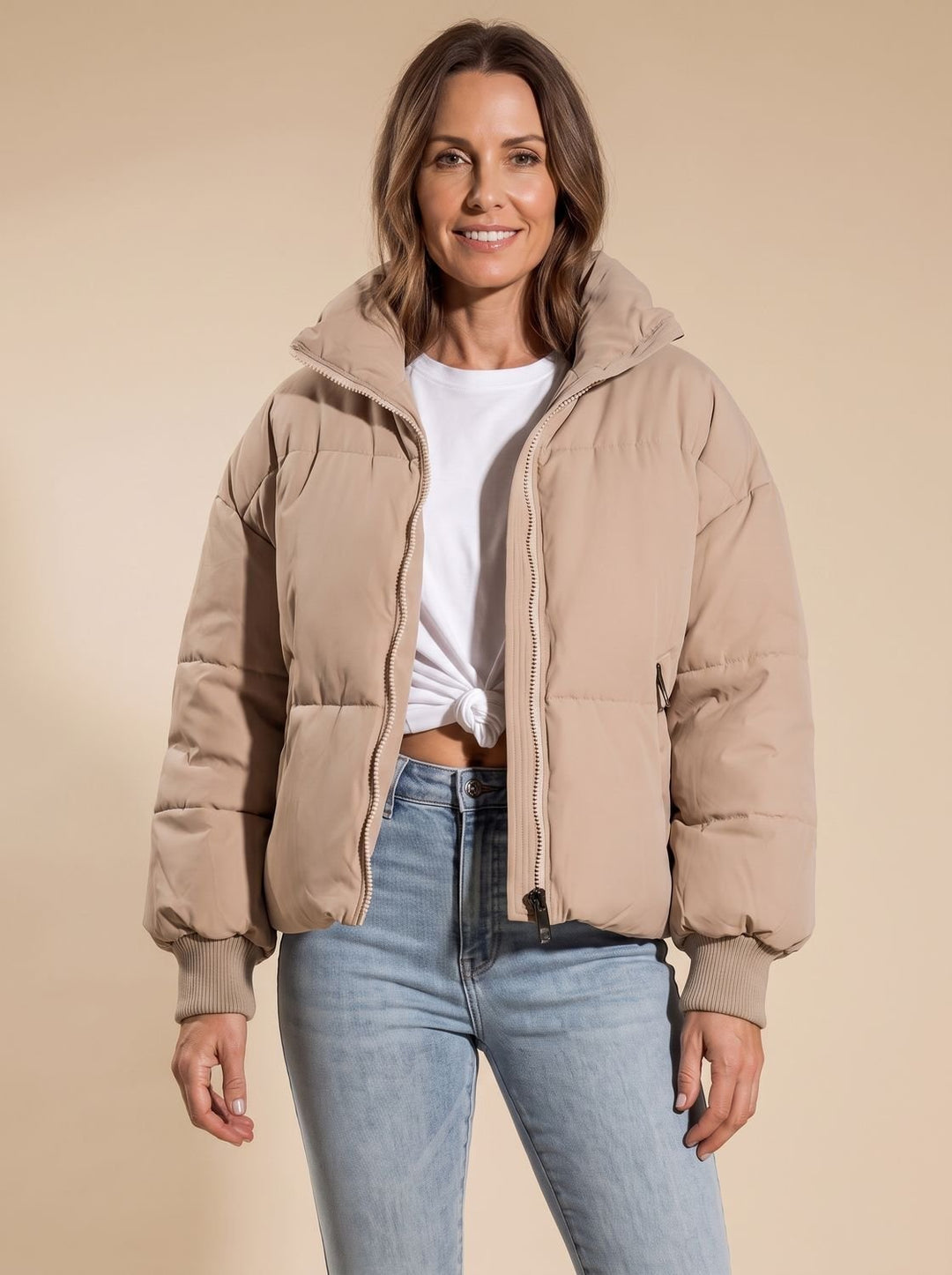 Women's Oversized Quilted Puffer Jacket Stand Collar Zip