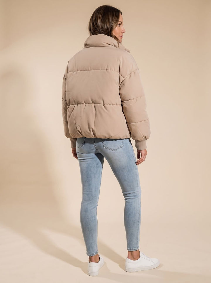 Women's Oversized Quilted Puffer Jacket Stand Collar Zip