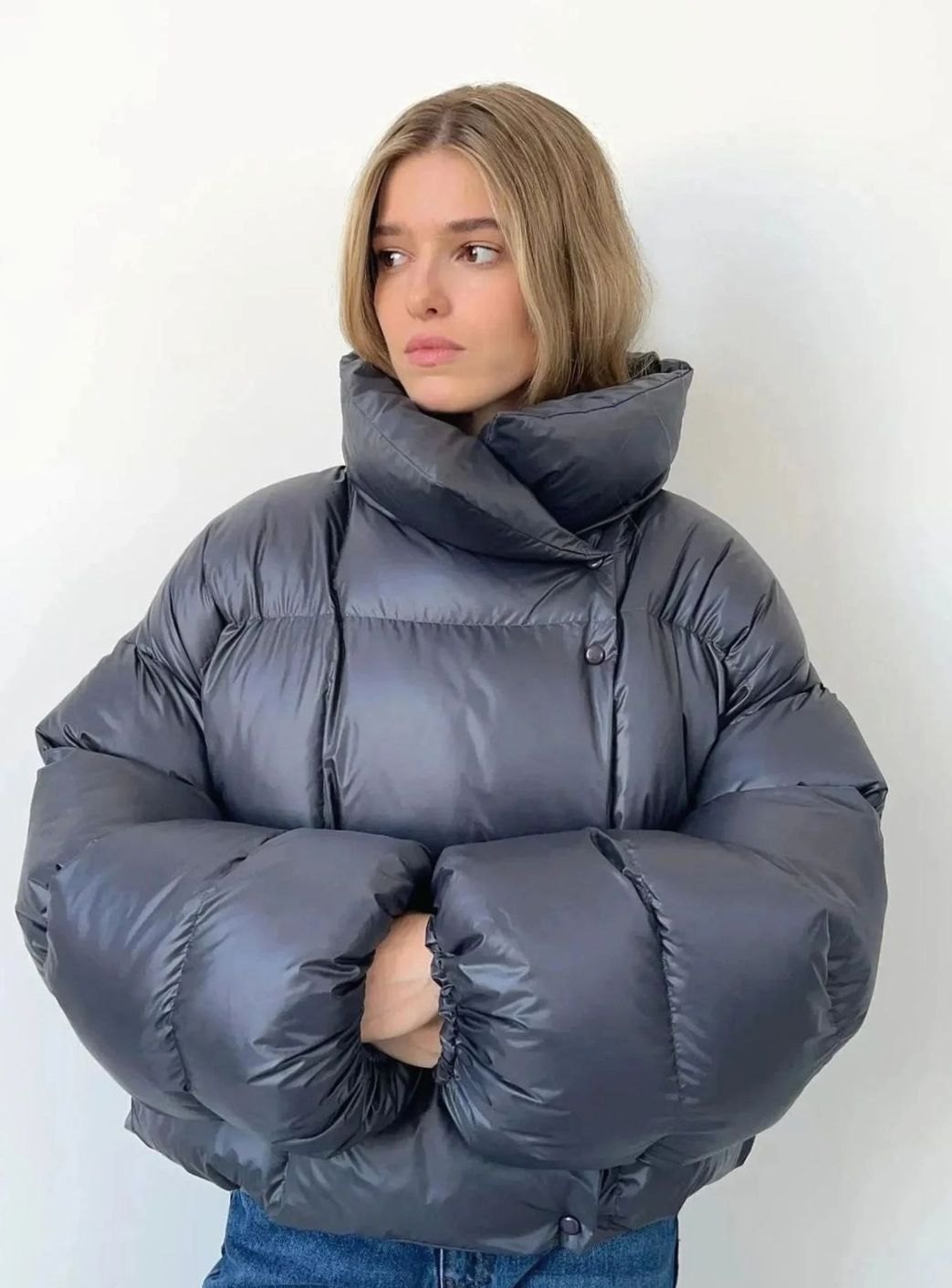Women's Oversized Quilted Puffer Jacket Stand-Up Collar
