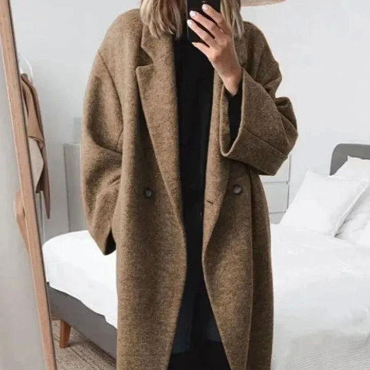 Women's Oversized Relaxed-Fit Double-Breasted Long Coat - Brown
