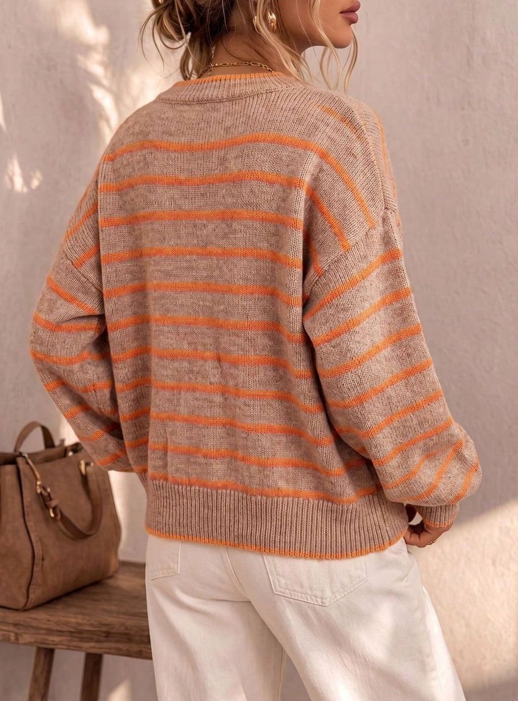 Women's Oversized Striped Knit Cardigan Button-Up Sweater
