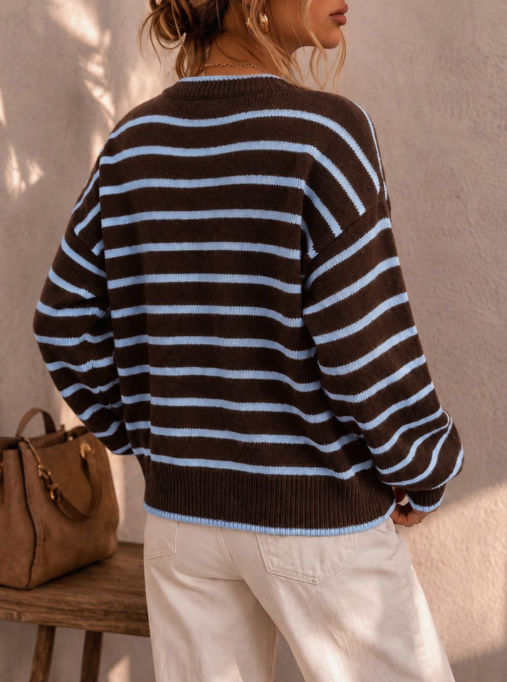 Women's Oversized Striped Knit Cardigan Button-Up Sweater