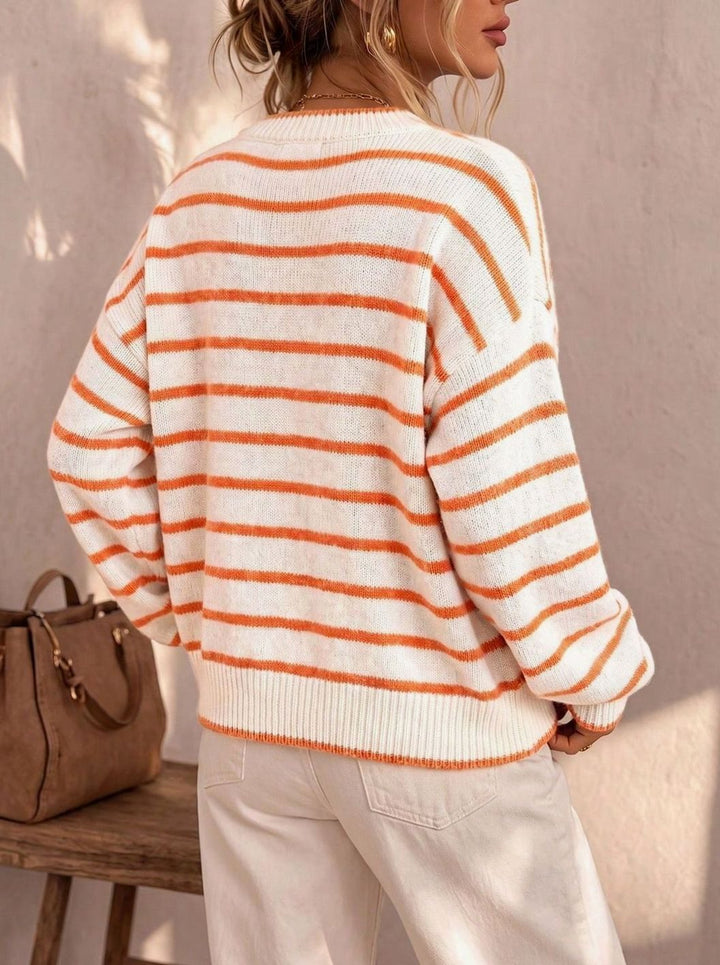 Women's Oversized Striped Knit Cardigan Button-Up Sweater