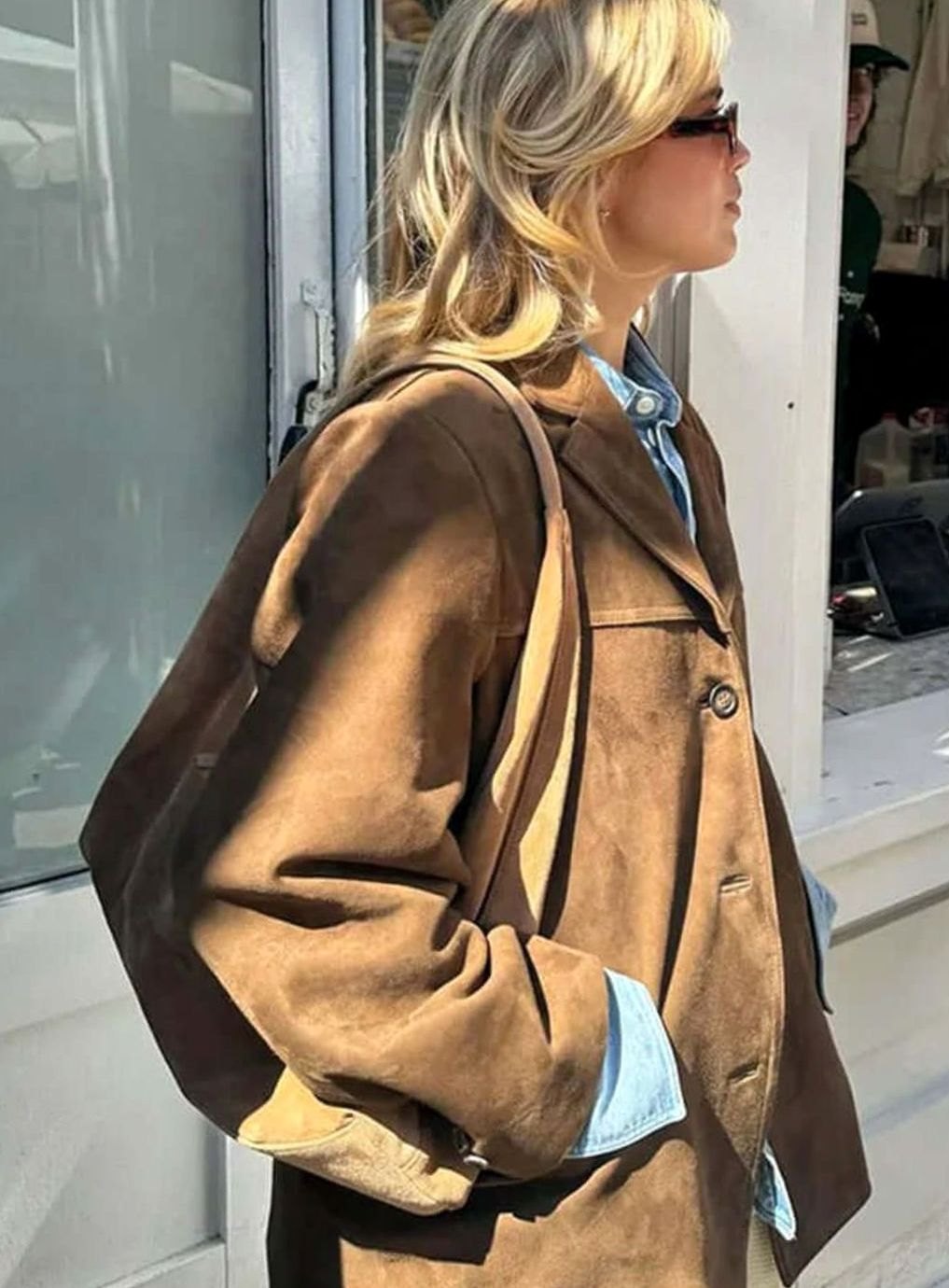 Women's Oversized Suede-Look Brown Blazer Jacket