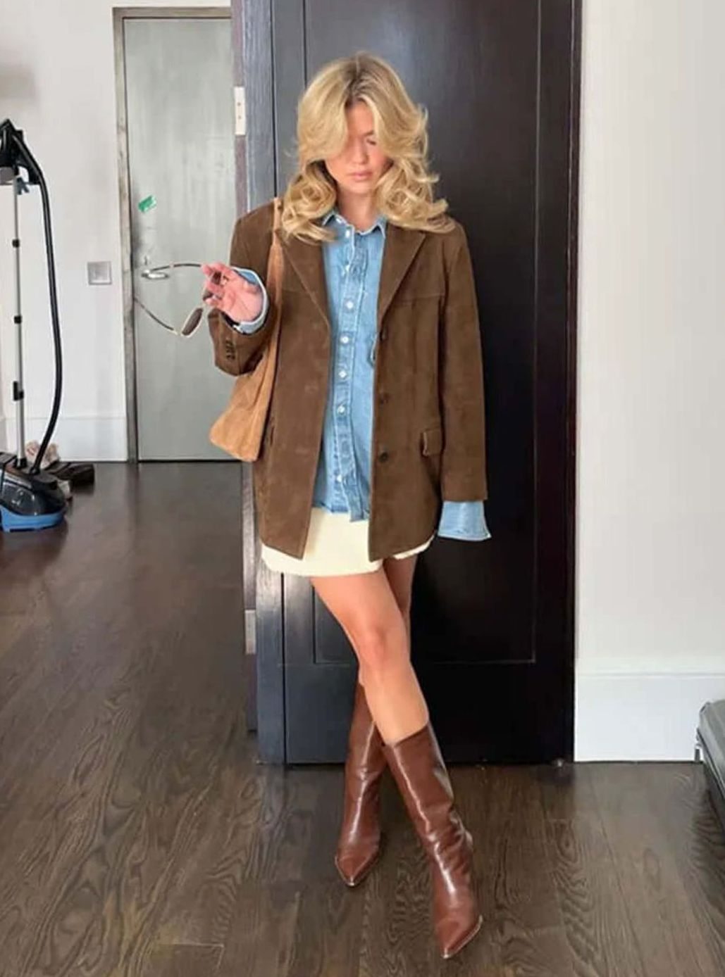 Women's Oversized Suede-Look Brown Blazer Jacket