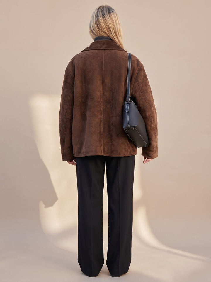 Women's Oversized Teddy Button-Front Jacket Patch Pockets