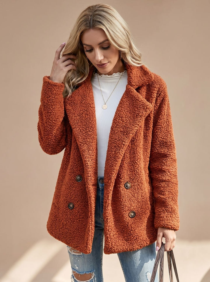 Women's Oversized Teddy Faux Fur Double-Breasted Coat - Caramel