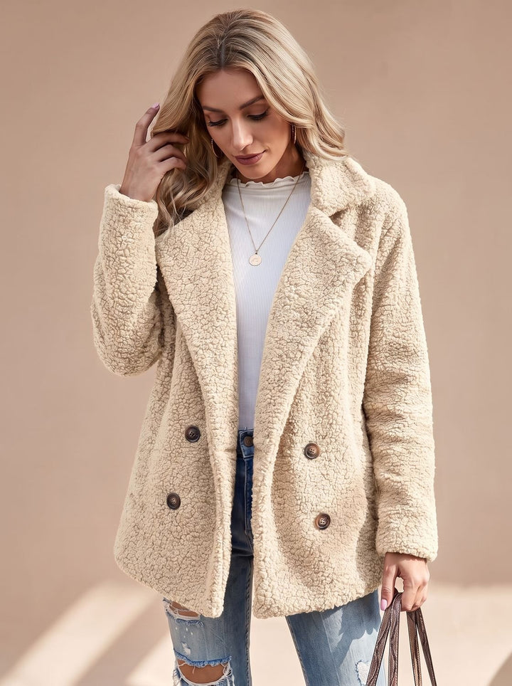 Women's Oversized Teddy Faux Fur Double-Breasted Coat - White