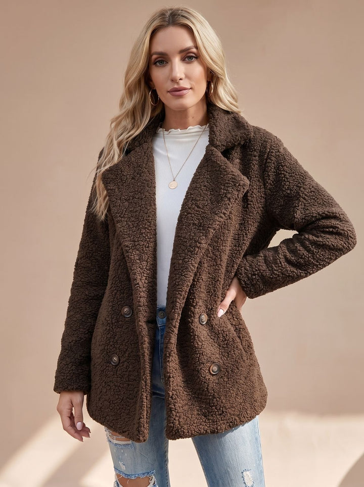 Women's Oversized Teddy Faux Fur Double-Breasted Coat