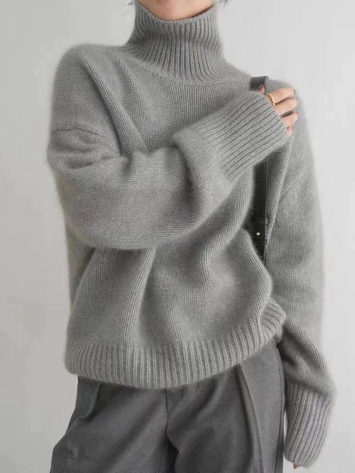 Women's Oversized Turtleneck Cashmere Knit Sweater - Gray