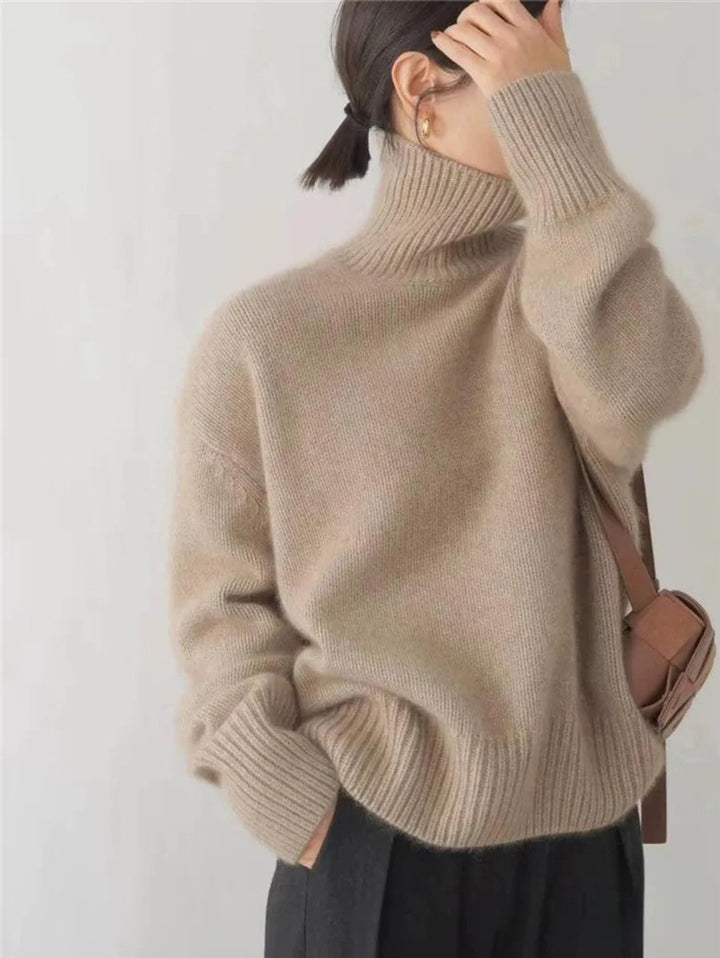 Women's Oversized Turtleneck Cashmere Knit Sweater