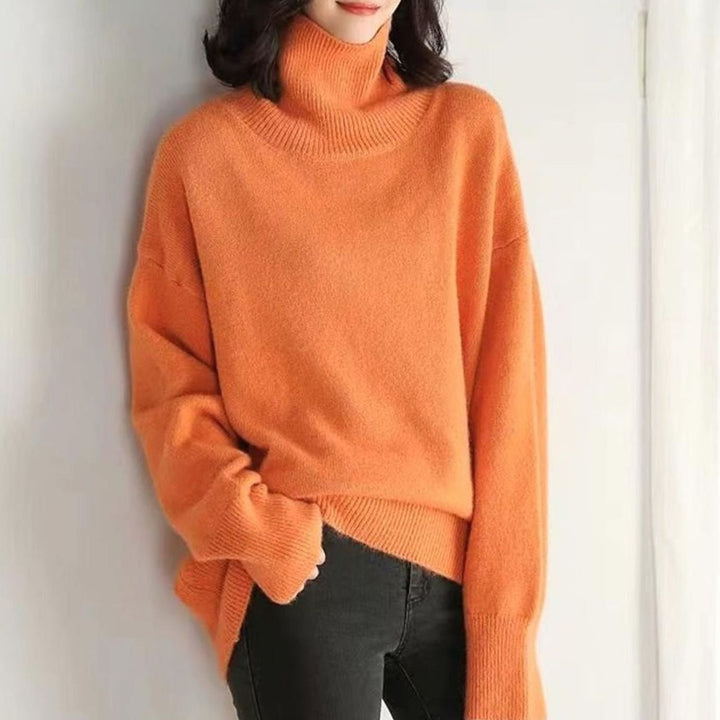 Women's Oversized Turtleneck Knit Long-Sleeve Sweater - Orange