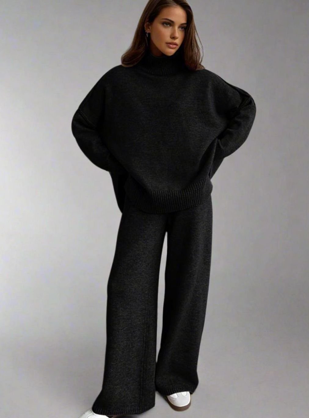 Women's Oversized Turtleneck Wide-Leg Knit Lounge Set