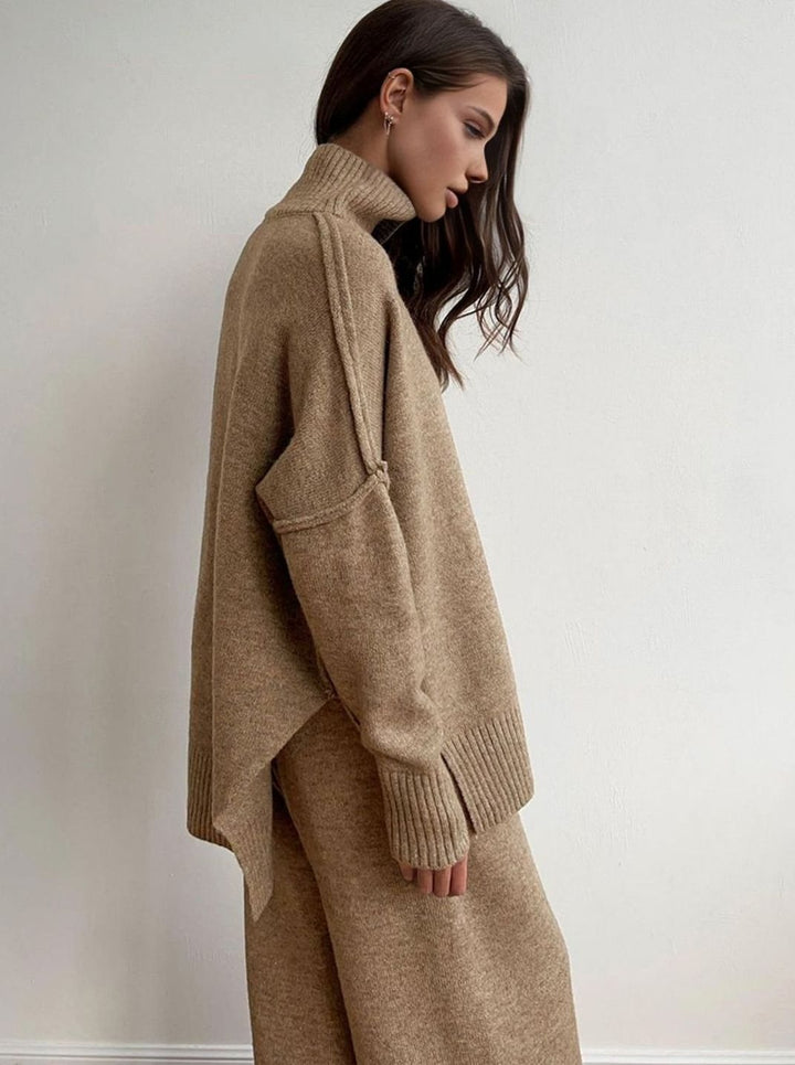 Women's Oversized Turtleneck Wide-Leg Knit Lounge Set