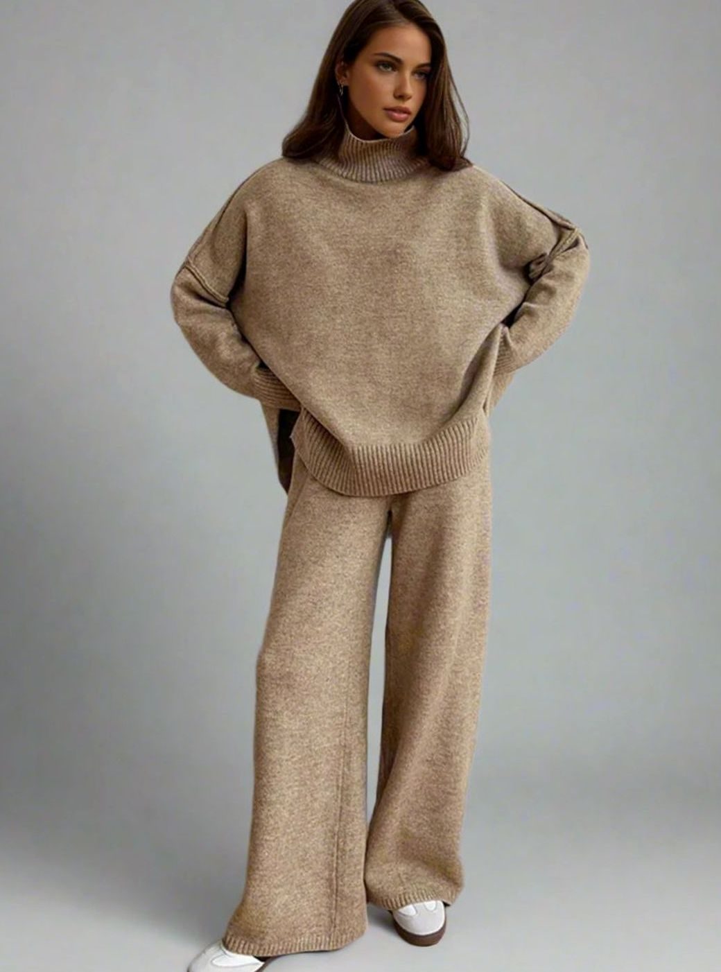 Women's Oversized Turtleneck Wide-Leg Knit Lounge Set