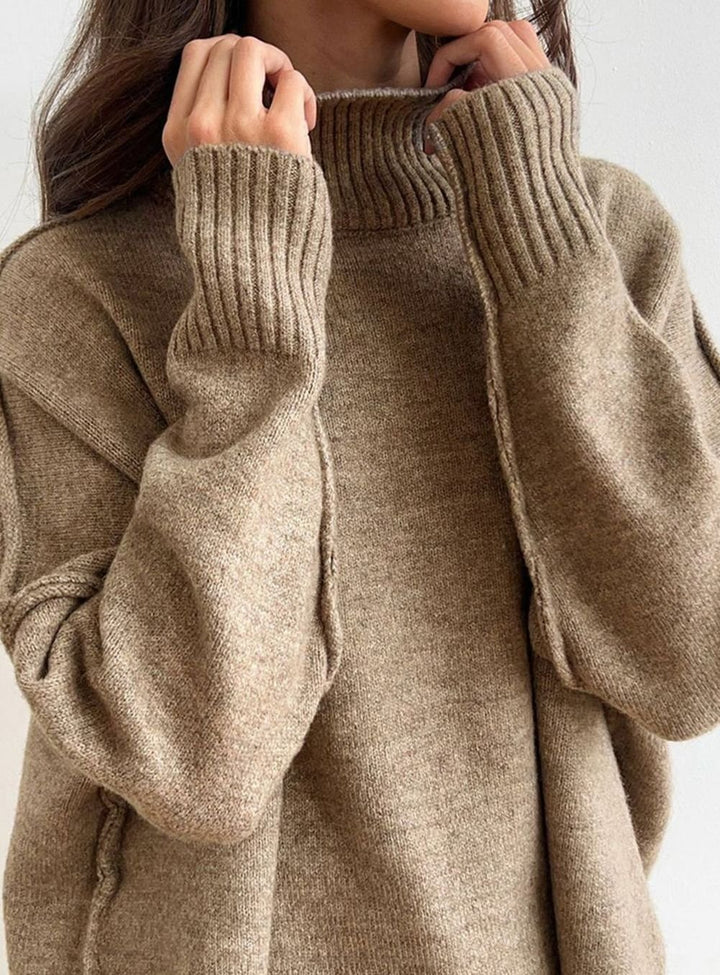 Women's Oversized Turtleneck Wide-Leg Knit Lounge Set