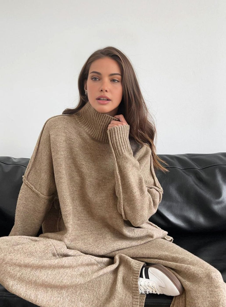 Women's Oversized Turtleneck Wide-Leg Knit Lounge Set