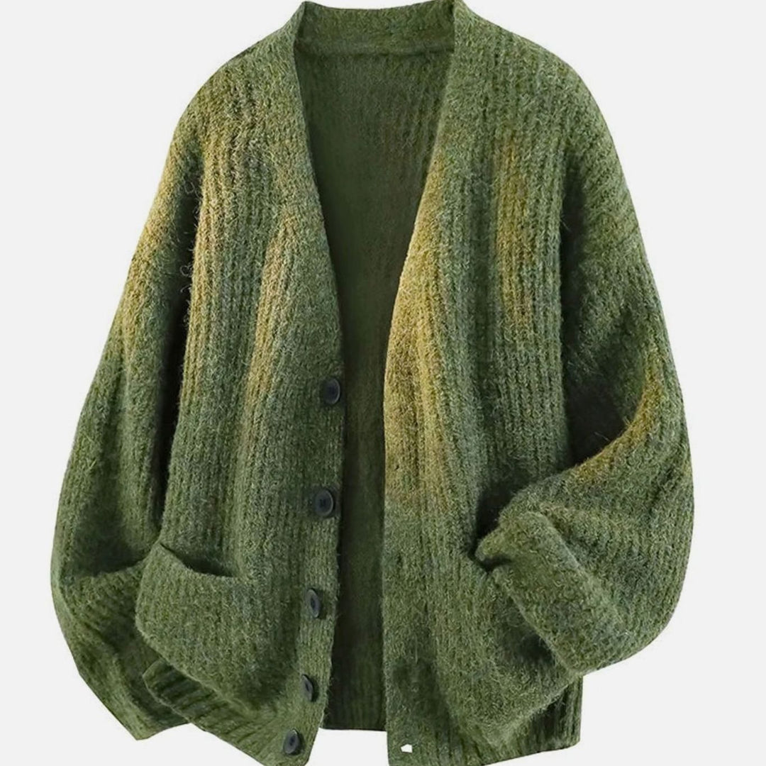 Women's Oversized V-Neck Button-Front Knit Cardigan - Green