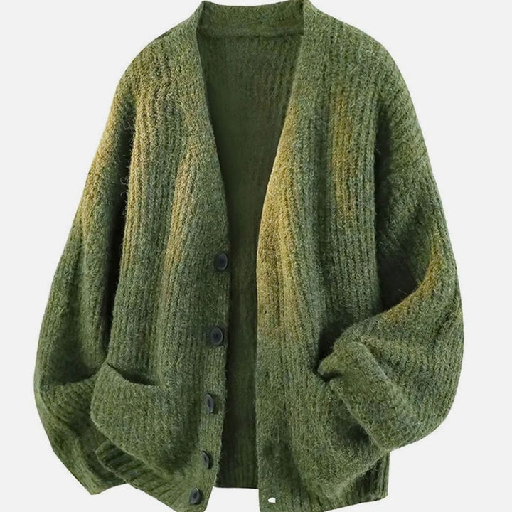 Women's Oversized V-Neck Button-Front Knit Cardigan - Green