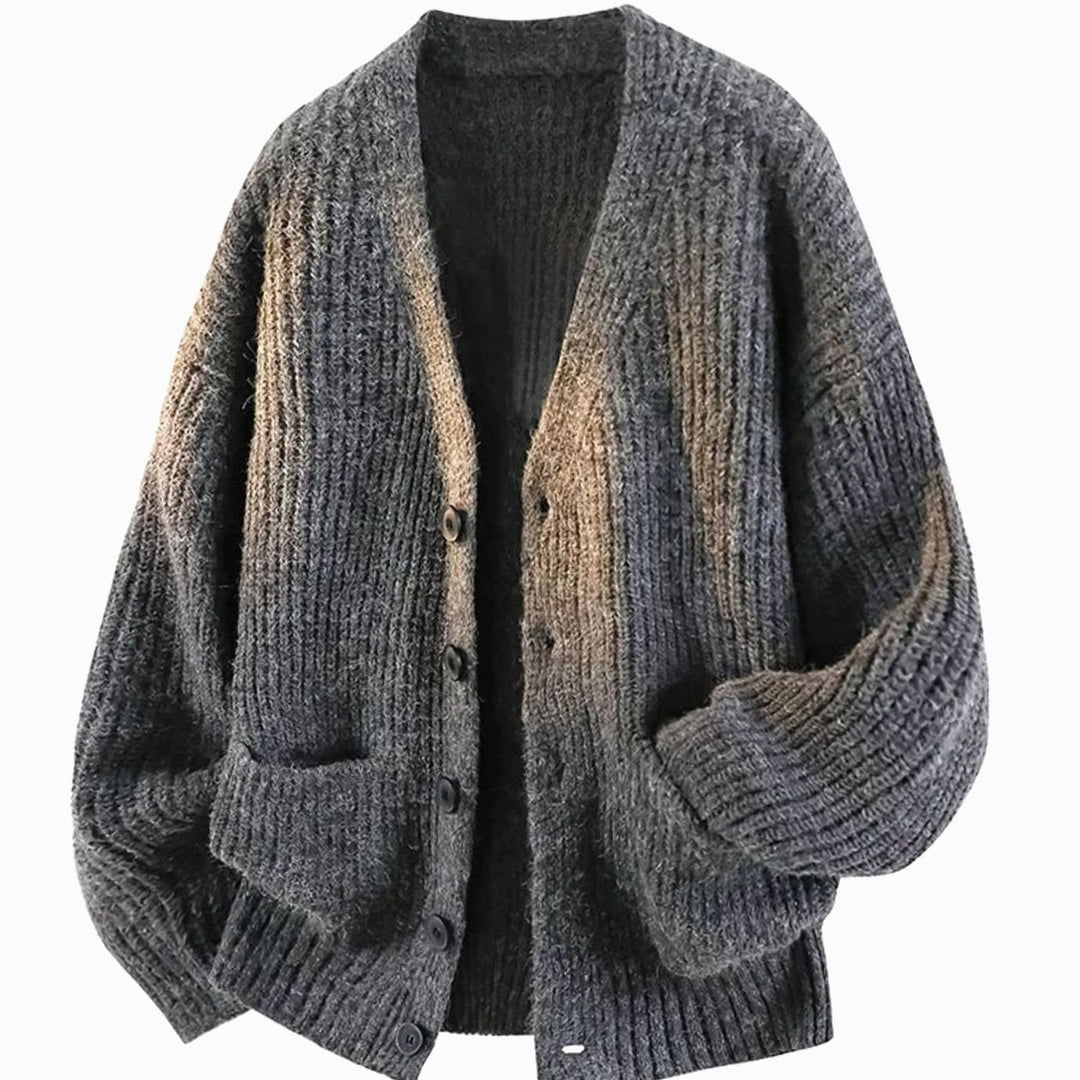 Women's Oversized V-Neck Button-Front Knit Cardigan - Charcoal
