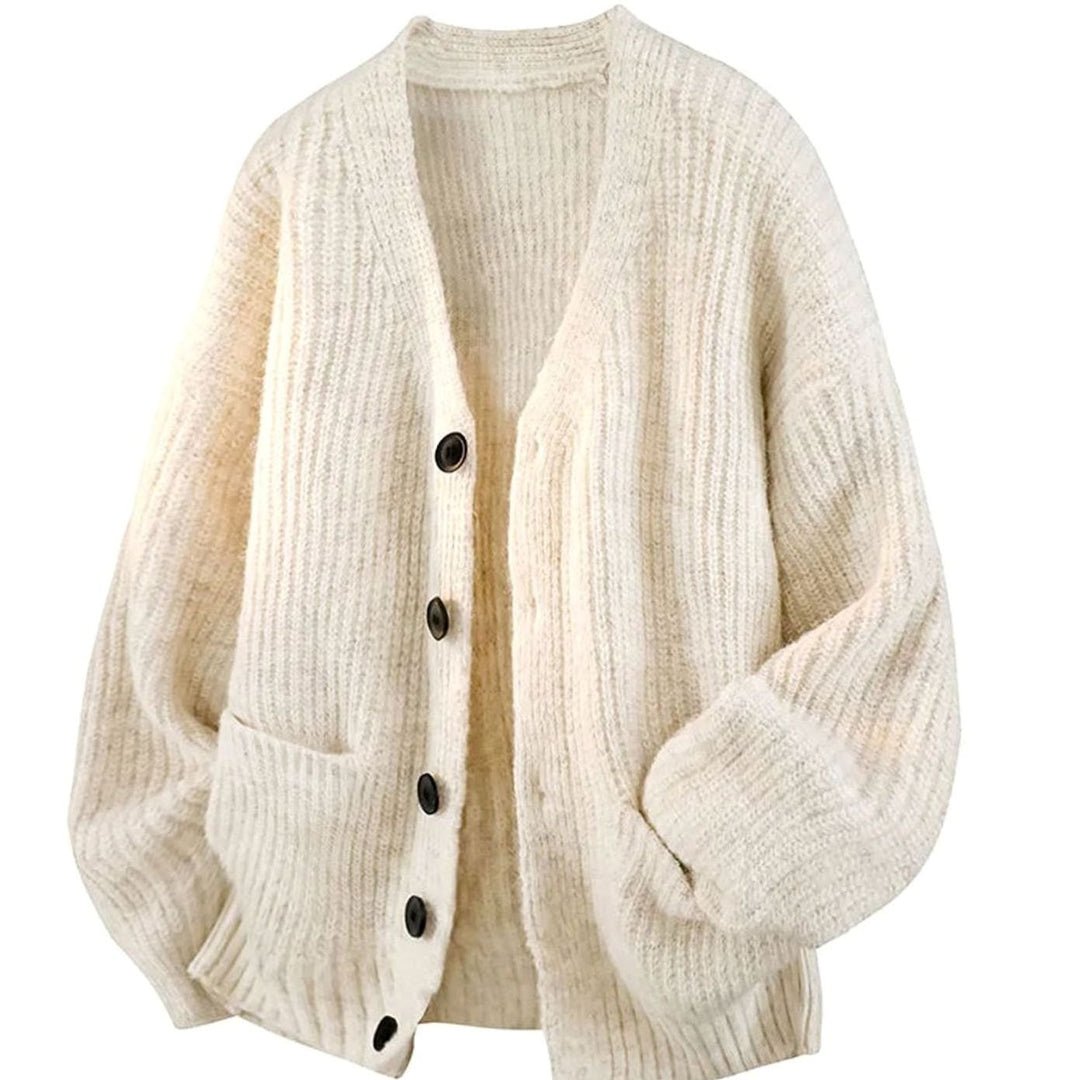 Women's Oversized V-Neck Button-Front Knit Cardigan - Apricot